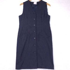 Koret Petites Vintage 90s Pinstripe Vest Dress Womens 4P Black Sleeveless Midi